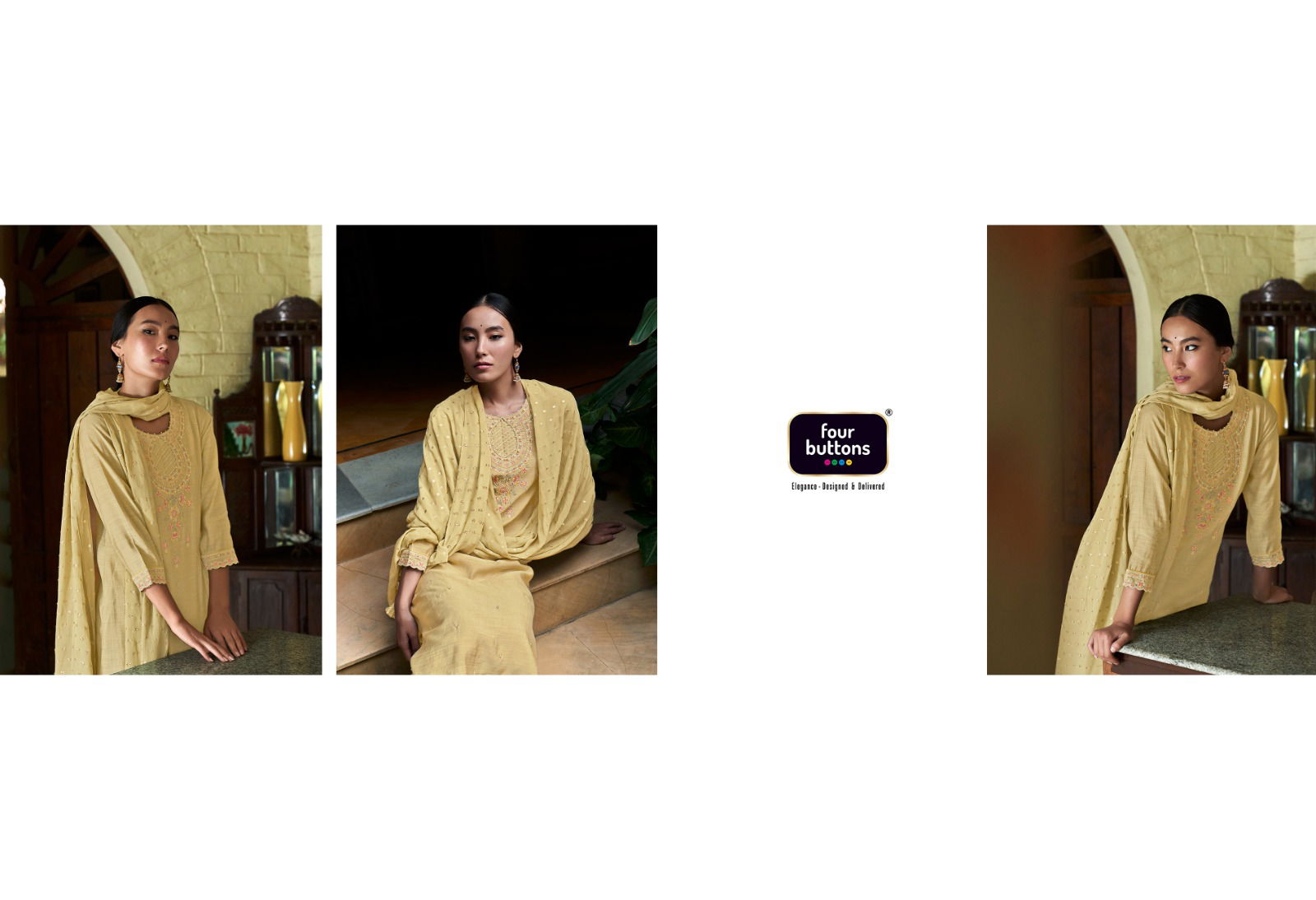 Four Buttons Muraad Exclusive Designer Wholesale Readymade Suits